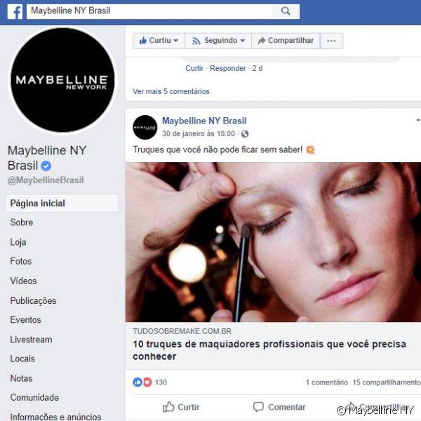 Conhe?a a p?gina de Maybelline NY Brasil para ficar por dentro de novidades e truques de maquiagem no seu feed (Foto: Maybelline NY)